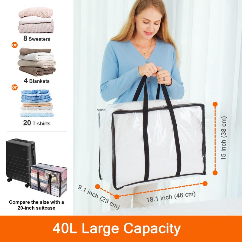Vieshful 3 Pack Clear Clothes Storage Bag, 40L Plastic Blanket Storage Bag with Zipper, Foldable Closet Organizer, Moving bags for Comforter, Blanket, Bedding, Duvet, Toys - Image 2